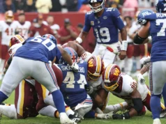 Cam Skattebo, Jayden Daniels OT flubs comprometidos como Giants, Commander tie